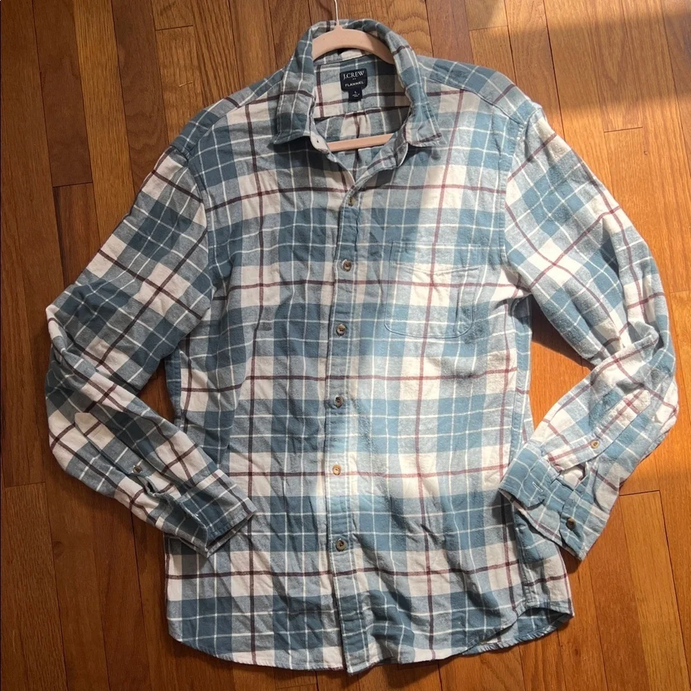 J. Crew Men’s Navy and Cream Plaid Flannel Button Down
